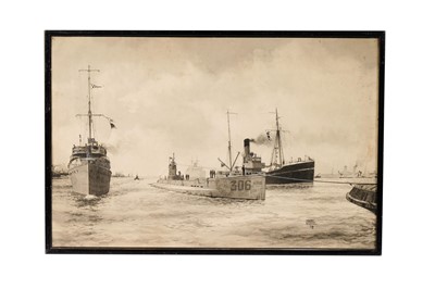 Lot 57 - Harry Hudson Rodmell - German Submarine Captured and Brought into Port | watercolour