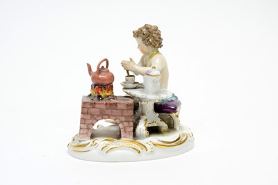 Lot 929 - Meissen figure of a putto whisking chocolate