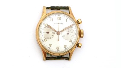 Lot 565 - Leonidas: a gilt steel cased manual-wind chronograph wristwatch