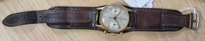 Lot 565 - Leonidas: a gilt steel cased manual-wind chronograph wristwatch