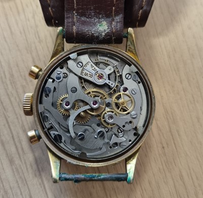 Lot 565 - Leonidas: a gilt steel cased manual-wind chronograph wristwatch