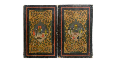 Lot 862 - Tibetan School - A pair of panels each depicting wedding scenes | gouache and gilt