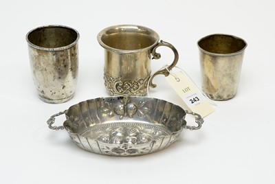 Lot 243 - An Edwardian silver Christening cup; a bonbon dish and two tumblers