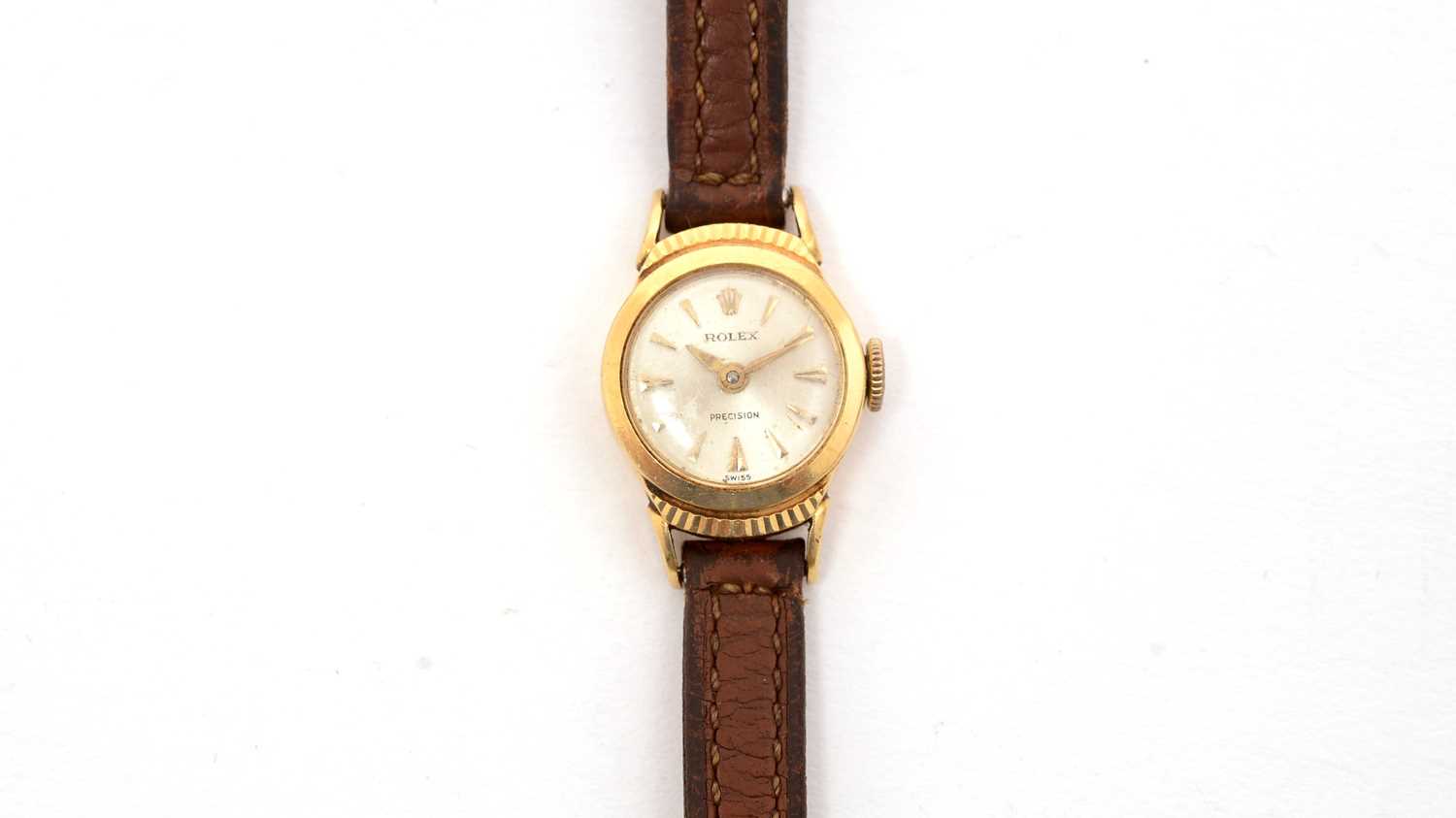 Lot 586 - Rolex Precision: an 18ct yellow gold cased lady's manual-wind cocktail watch