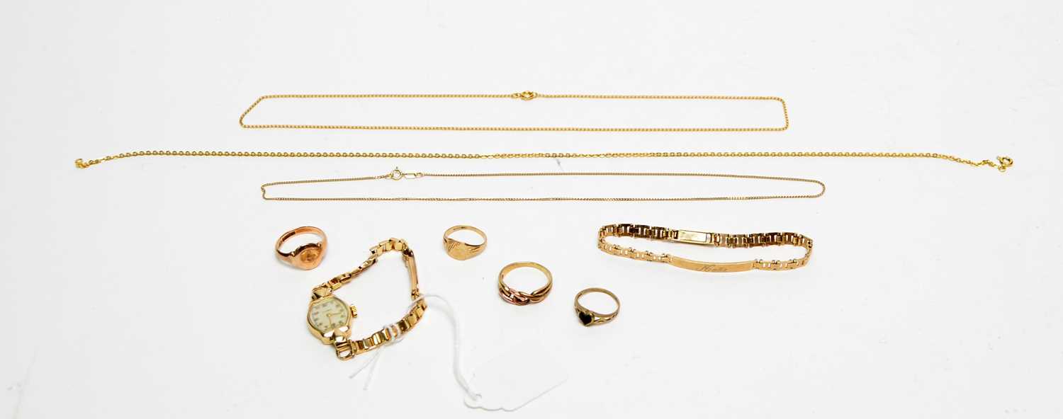 Lot 262 - A Cyma gold cocktail watch; gold and other jewellery