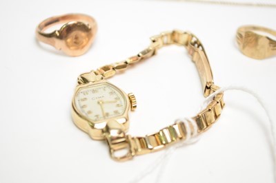 Lot 262 - A Cyma gold cocktail watch; gold and other jewellery