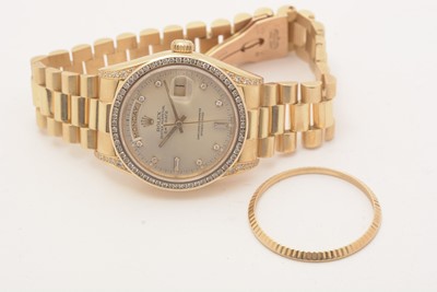 Lot 587 - Rolex Oyster Perpetual Day-Date: an 18ct yellow gold cased automatic wristwatch