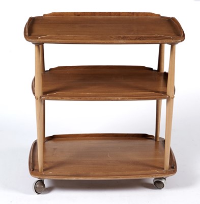 Lot 80 - Lucian Ercolani for Ercol: an elm Windsor model No 458 elm three-tier drinks trolley