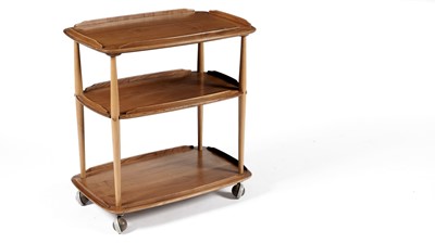 Lot 80 - Lucian Ercolani for Ercol: an elm Windsor model No 458 elm three-tier drinks trolley