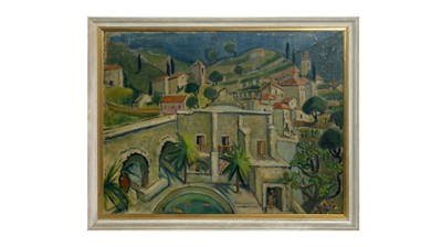 Lot 1181 - Follower of Christopher Wood - A Mediterranean Enclave with Whitewashed Villas | oil