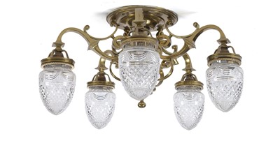 Lot 1293 - RMS Olympic interest: a fine brass five branch ceiling light fitting