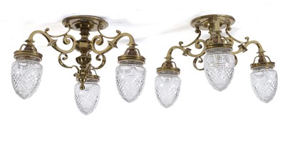Lot 1294 - RMS Olympic interest: a fine pair of brass three branch ceiling light fittings