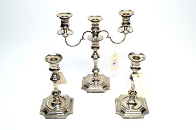 Lot 227 - A silver candelabrum and candlesticks, by Barker Ellis Silver Co