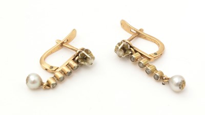 Lot 136 - A pair of 19th Century rose cut diamond and pearl drop earrings