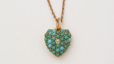 Lot 130 - A Victorian turquoise and diamond heart pendant