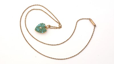 Lot 130 - A Victorian turquoise and diamond heart pendant