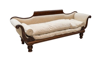 Lot 969 - An early Victorian carved mahogany scroll end sofa