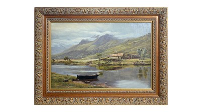 Lot 1184 - John James Bannatyne - Croft by a Highland Loch | oil