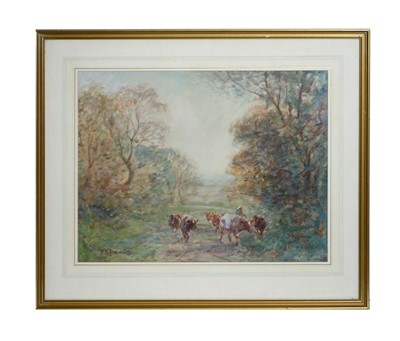 Lot 1084 - David Thomas Robertson - Cattle Gather on a Woodland Path | watercolour