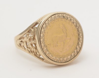 Lot 103 - A South African 1/10 oz gold Krugerrand coin in ring mount