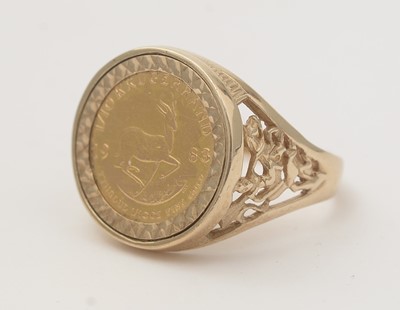 Lot 103 - A South African 1/10 oz gold Krugerrand coin in ring mount