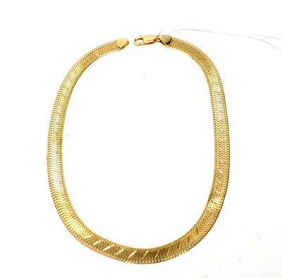 Lot 106 - A yellow gold herringbone chain choker necklace