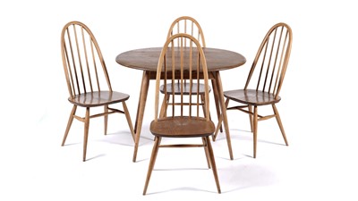 Lot 49 - Ercol: A retro model 396 all-purpose table with a set of four model 365 Quaker dining chairs
