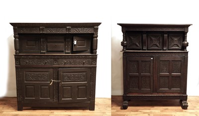 Lot 19 - A 17th Century style carved oak buffet; and a 19th Century oak court cupboard