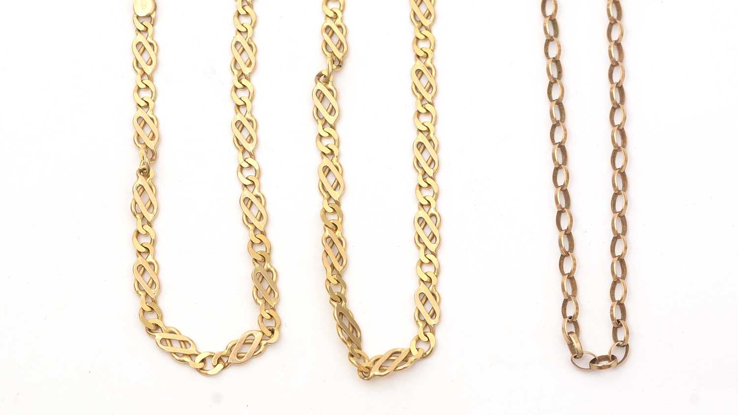 Lot 170 - Two 9ct gold necklaces and a gold bracelet