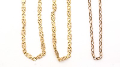 Lot 170 - Two 9ct gold necklaces and a gold bracelet