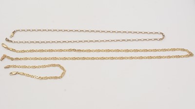 Lot 170 - Two 9ct gold necklaces and a gold bracelet