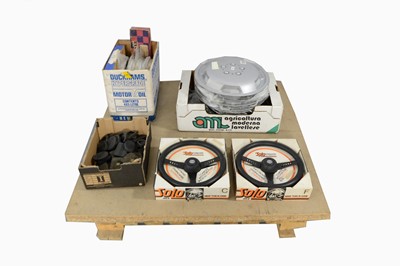 Lot 725 - Rubber pedals, hubcaps and steering wheels