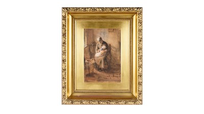 Lot 560 - 19th Century Flemish School - A Young Mother Cradling Her Baby | watercolour