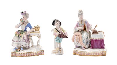 Lot 832 - A pair Dresden figures and another of cupid