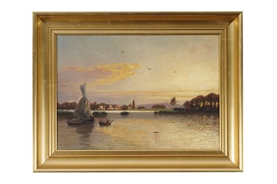 Lot 334 - 19th Century Continental School - Golden Sunset over a River | oil