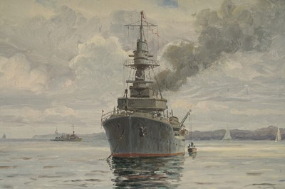 Lot 335 - 19th Century Continental School - Second World War Battleships | oil