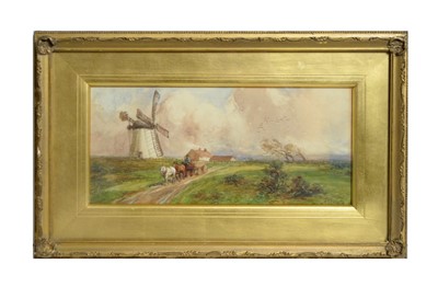 Lot 1077 - John Atkinson - A Horse Drawn Hay Wain Passes a Windmill | watercolour