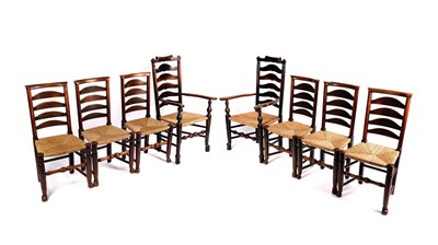 Lot 740 - A harlequin set of eight 19th Century Billinge ash ladderback chairs