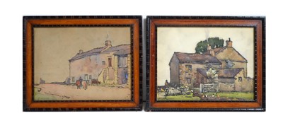 Lot 1064 - Fred Lawson - A pair of miniature studies of farmsteads | watercolour