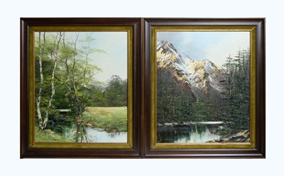 Lot 1113 - Manner of Dallas Simpson - A pair of landscape views | acrylic on canvas