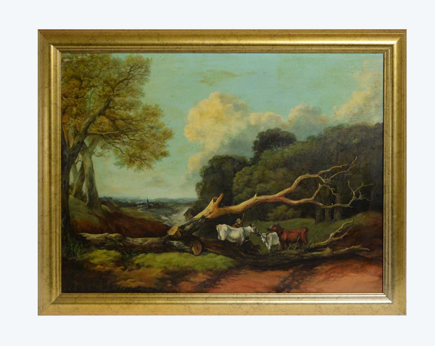 Lot 1100 - 20th Century British School - Verdant Landscape with Cattle | oil