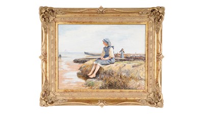 Lot 83 - Robert Jobling - Girl Sitting on a Rock | oil