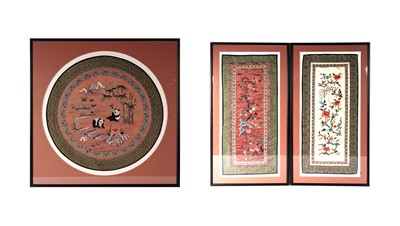 Lot 542 - Three Chinese Suzhou embroidery panels