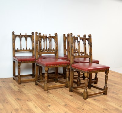 Lot 23 - A set of six 20th Century Jacobean Revival oak dining chairs