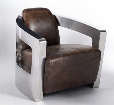 Lot 59 - Timothy Oulton - Mars Chair: A modern leather and polished steel Art Deco inspired armchair