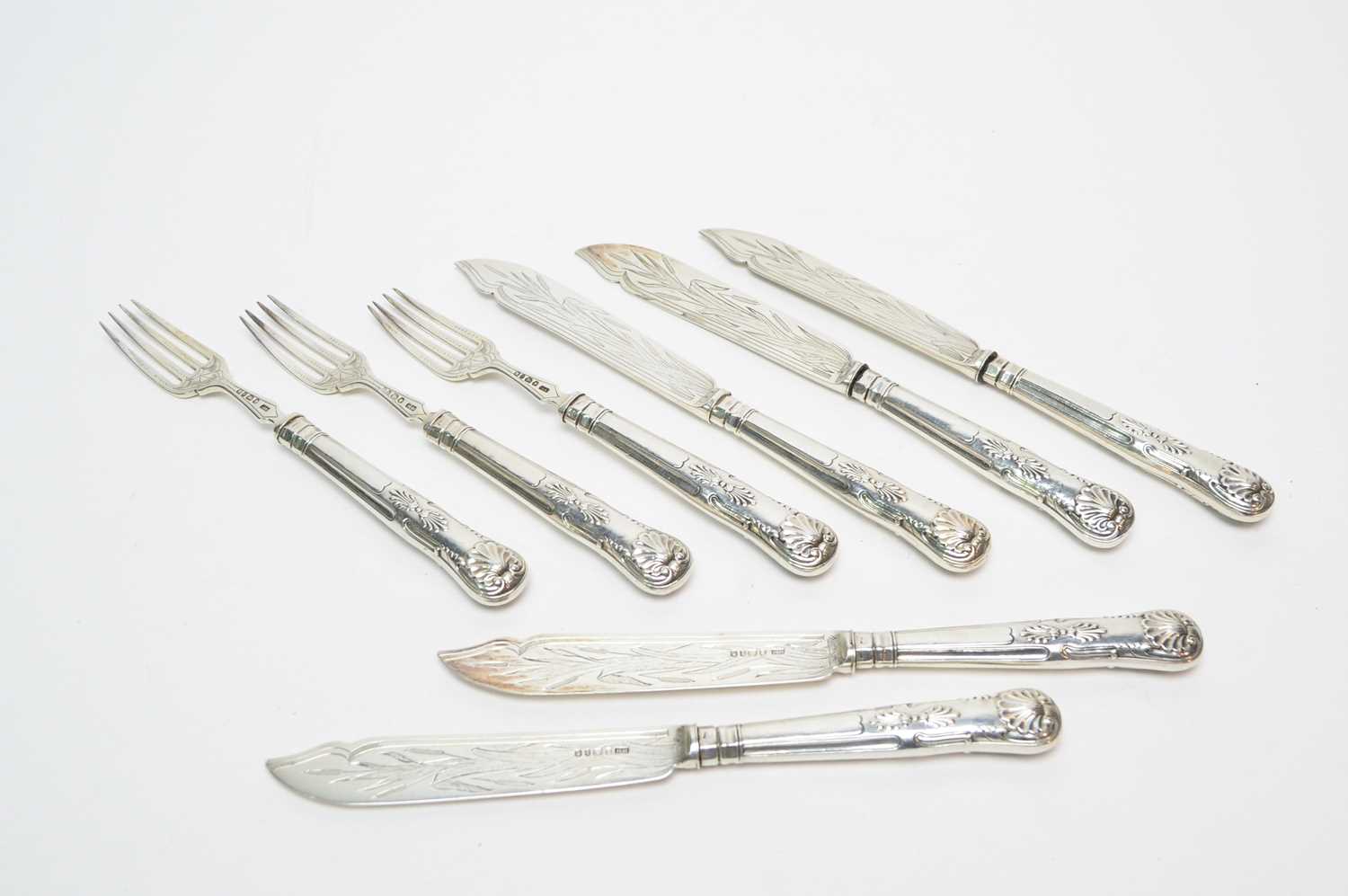 Lot 199 - Victorian silver Kings pattern knives and forks