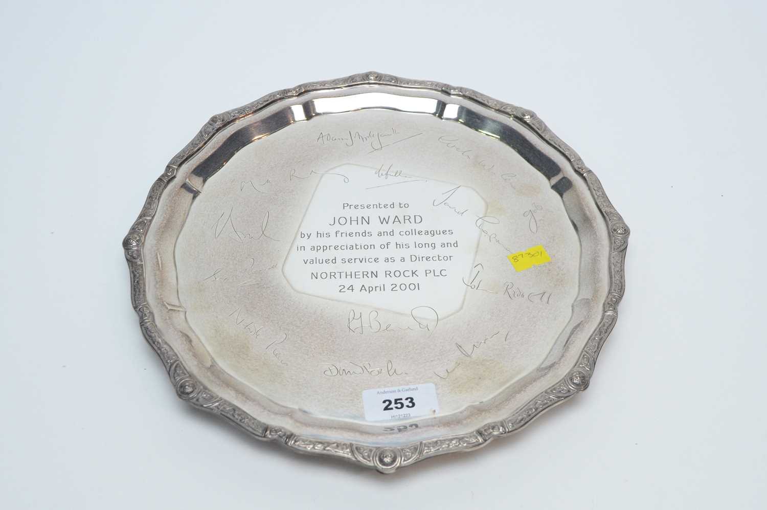 Lot 253 - A silver presentation salver