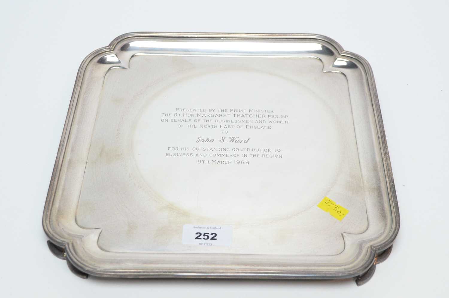 Lot 252 - A silver salver presented by PM Margaret Thatcher