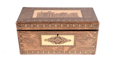 Lot 900 - A Tunbridgeware rosewood tea caddy