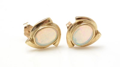 Lot 469 - Opal and diamond pendant and opal earrings